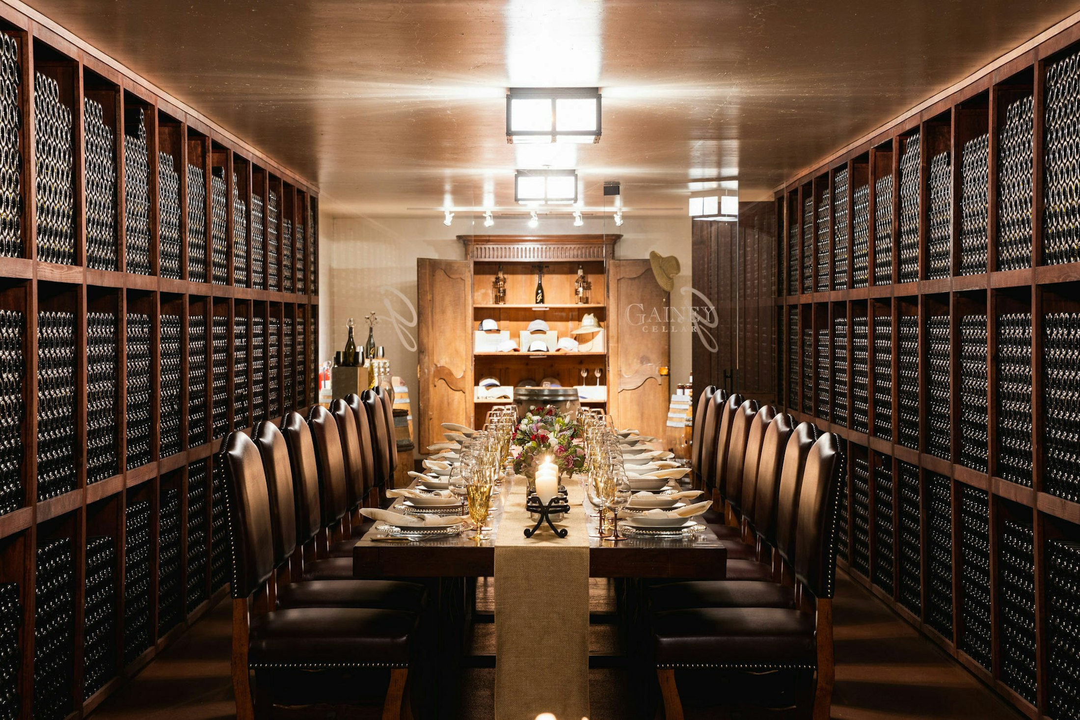 Side view of a long dining table